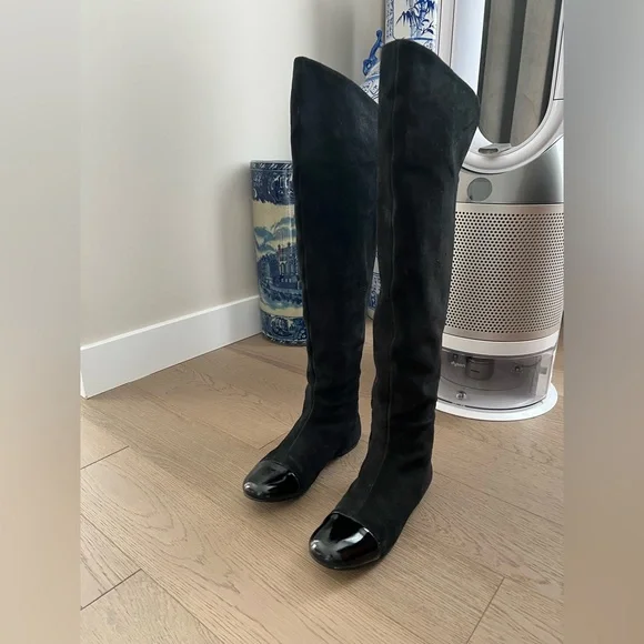Marc by Marc Jacobs Black Over-the-Knee Suede Boots with Patent Toe Cap Sz 37.5 - Picture 3 of 17
